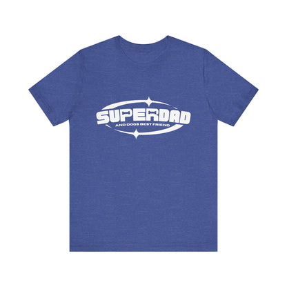 A heather blue unisex tee by Dogs Pure Love showcases the "Superdad" print against a white canvas.