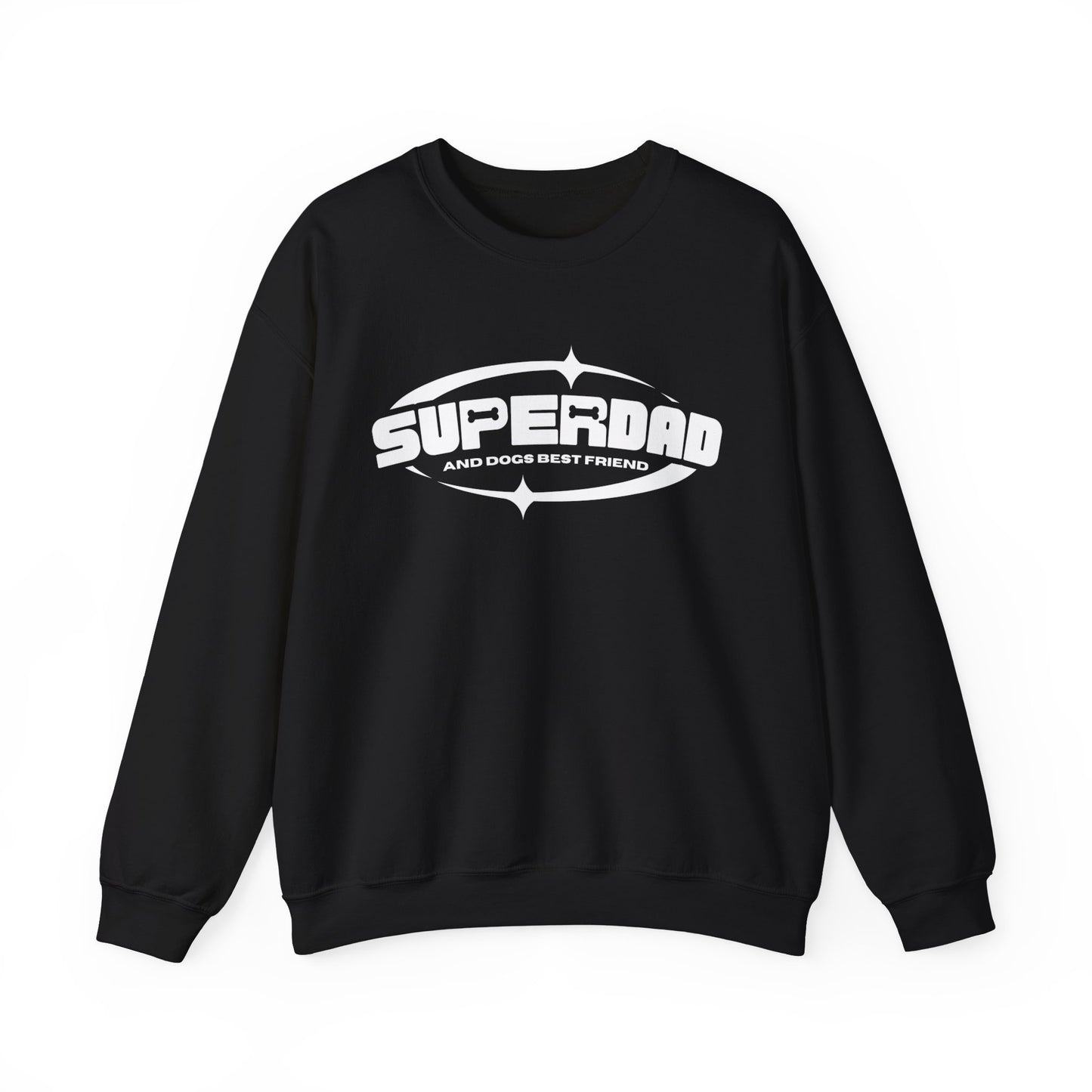  Exhibiting a black unisex sweatshirt from Dogs Pure Love, showcasing the "Superdad" print, against a white backdrop.