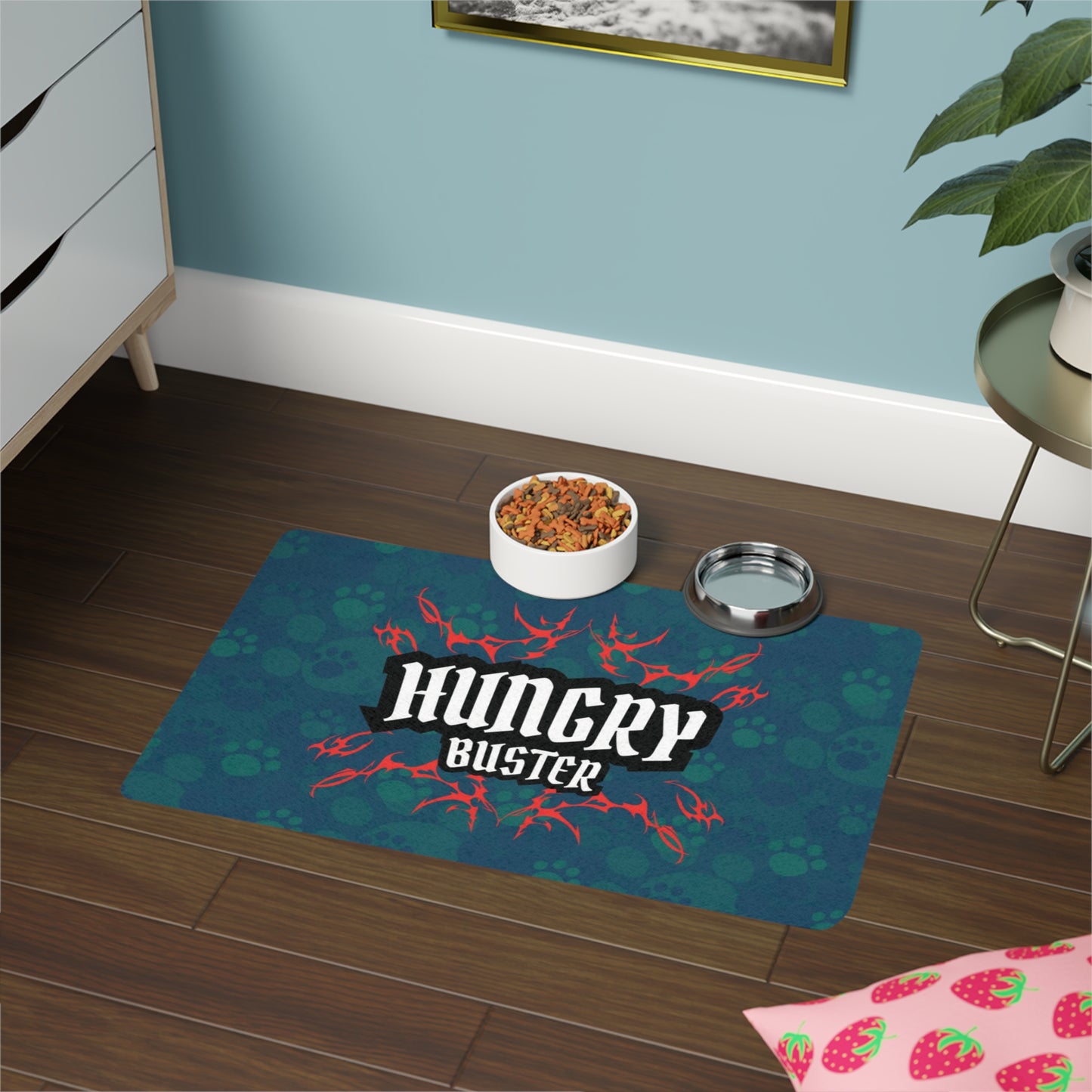 Personalized Pet Bowl Mat - Hungry Sea Green