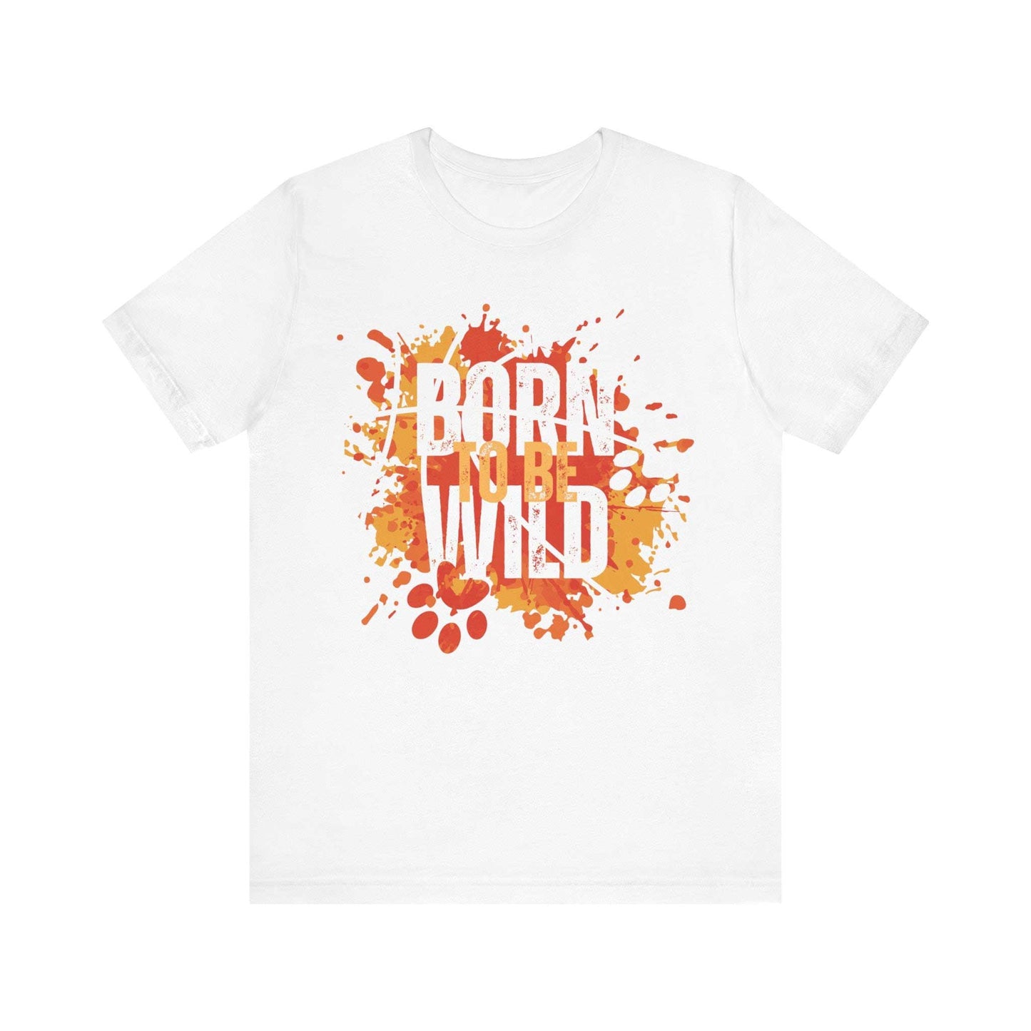 On a white background is a white unisex tee with 'Dogs Pure Love Born to be Wild' design.