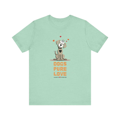 A heather mint unisex tee spotlights the Dogs Pure Love logo, against a white backdrop.