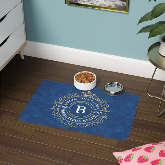Personalized Pet Bowl Mat - Blue Emblem