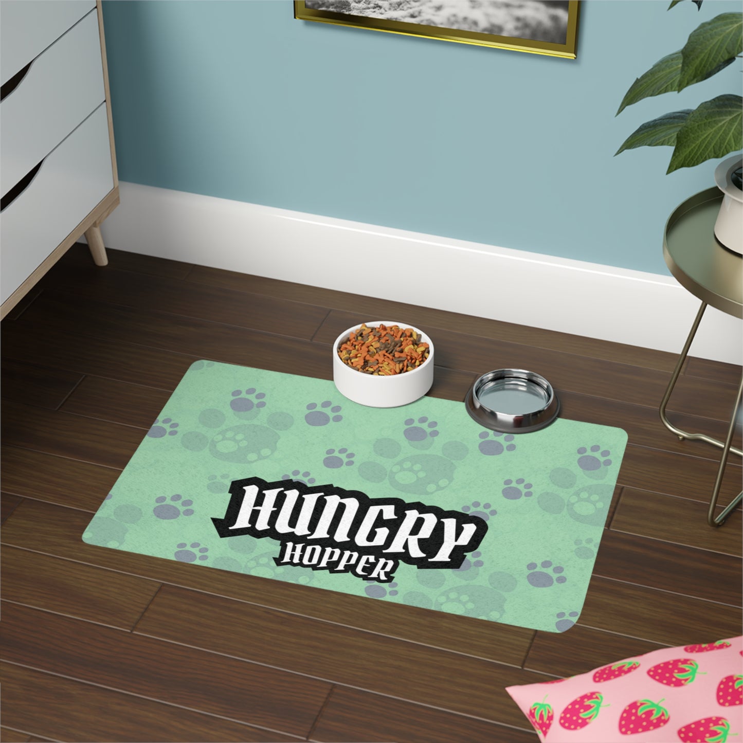 Personalized Pet Bowl Mat - Hungry Blue