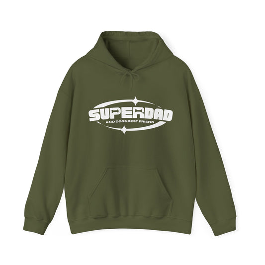  Displayed against a clean white backdrop is a Dogs Pure Love military green unisex sweatshirt with the label "Superdad."