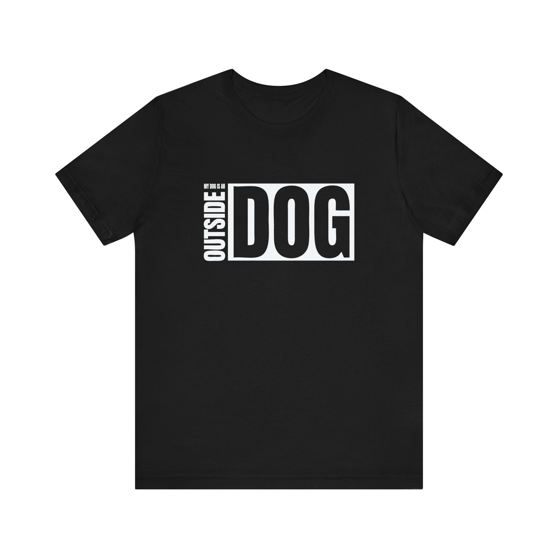 A Dogs Pure Love black unisex 'Outside Dog' tee, against a white backdrop.