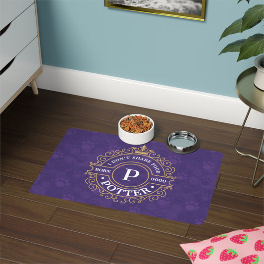 Personalized Pet Food Mat - Purple Emblem