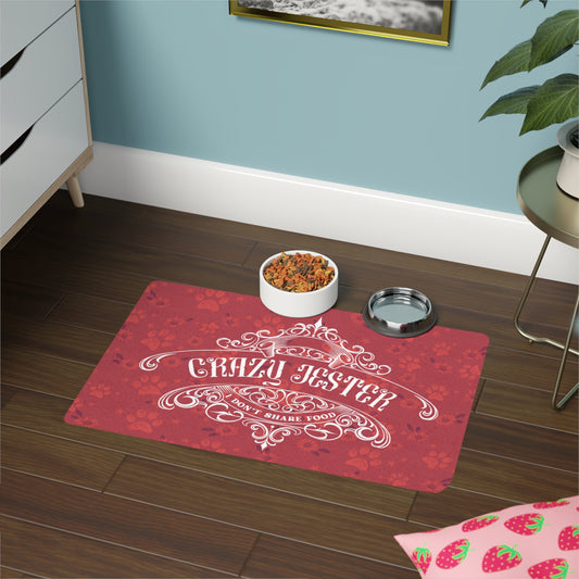 Personalized Pet Bowl Mat - Red Daisy Paws