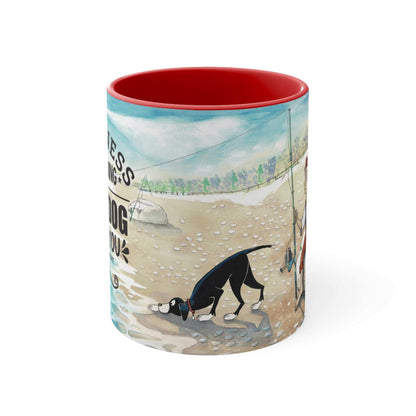  A Dogs Pure Love two-tone ceramic mug, featuring an illustration of a dog on the outside and a vibrant red interior.