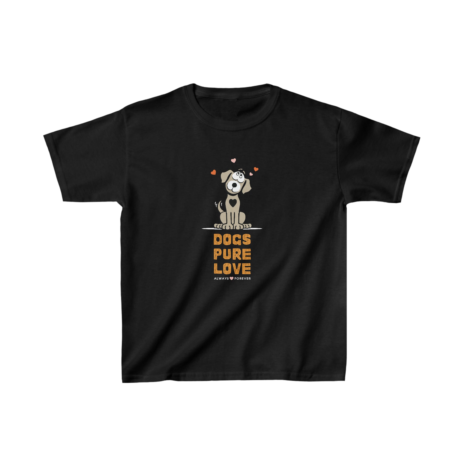  Against a white background, the Dogs Pure Love logo is prominently featured on a black unisex kids tee.