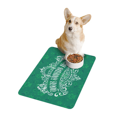 Personalized Pet Bowl Mat - Green Daisy Paws