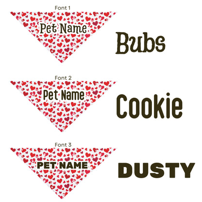 Sample page with dog bandanas with variant fonts against a white backdrop.